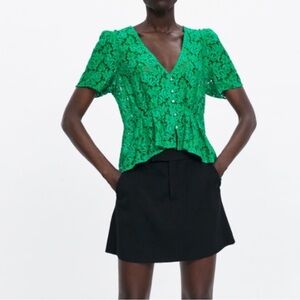 Zara Green Lace Women's Top